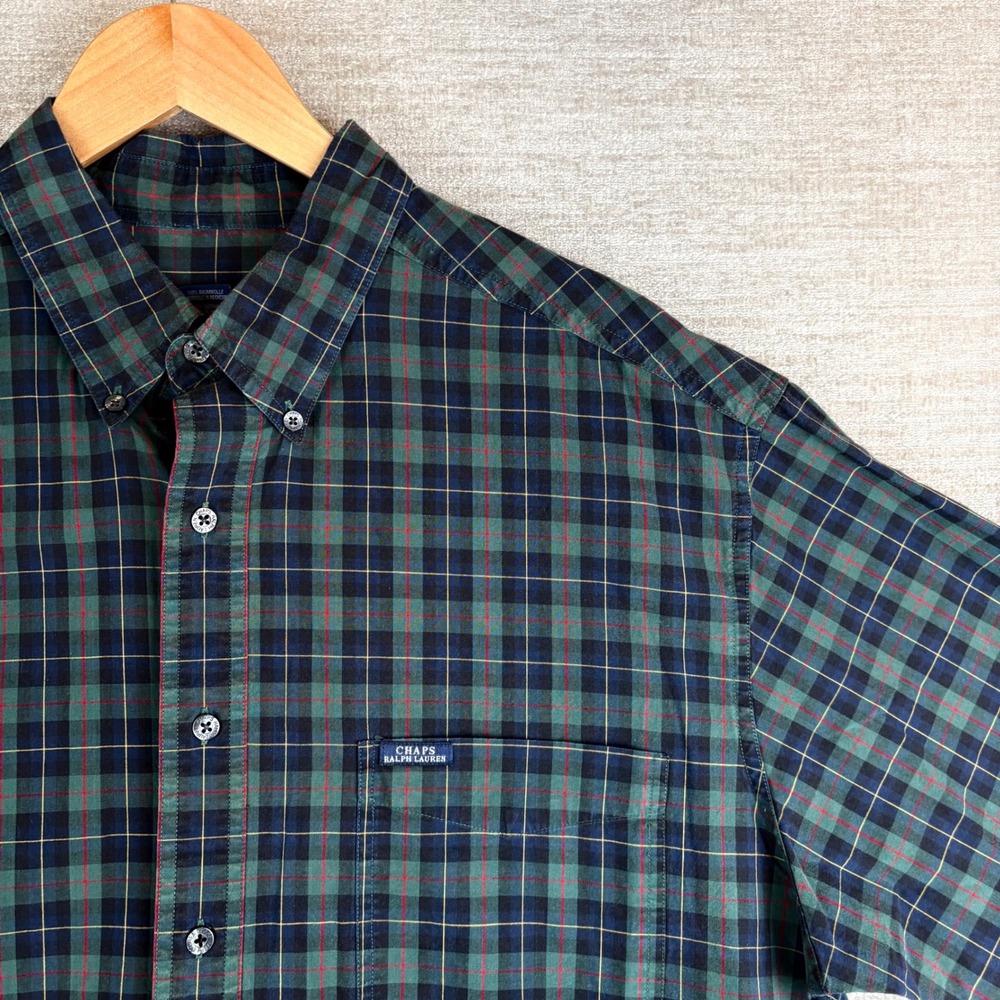 VTG Ralph Lauren Men XL Green Tartan Plaid Long Sleeve Button Down Shirt EUC 90s